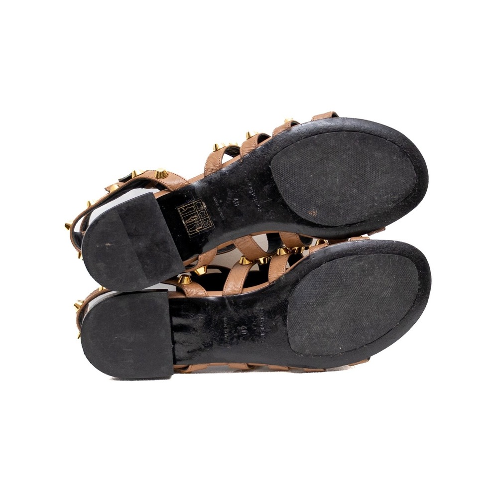 Balenciaga Women's Gladiator Sandals – Brown Leather  Gold Studs –Sz EU 40/US 10 - Picture 8 of 12
